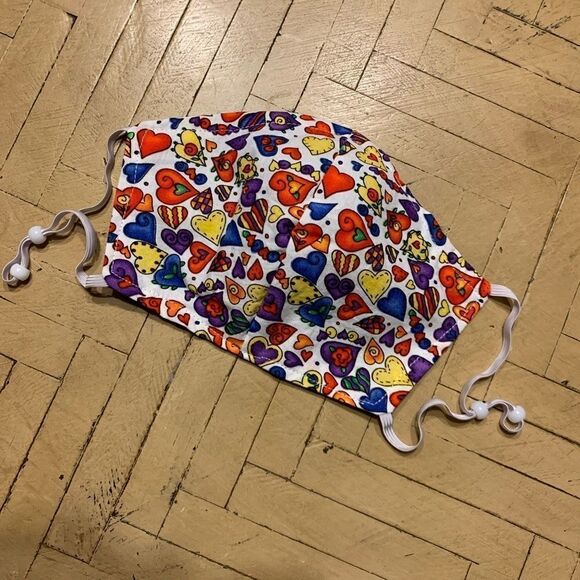 Multicolor Heart Print Handmade Mask Brand New - Picture 1 of 4